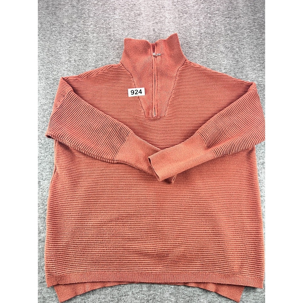 Anrabess Ribbed Knit Half Zip Mock Neck Sweater Women’s Medium Rust